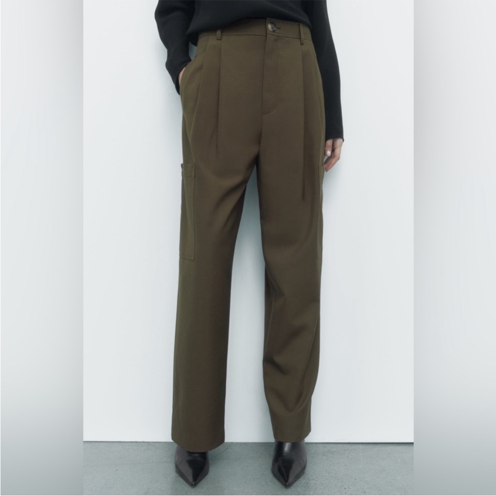 Zara olive pleated cargo trousers
